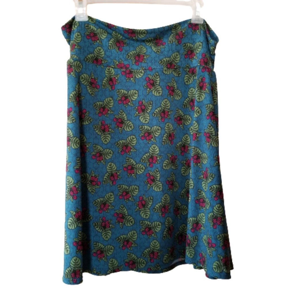 Lularoe Azure Teal Floral Foliage Skirt Large
